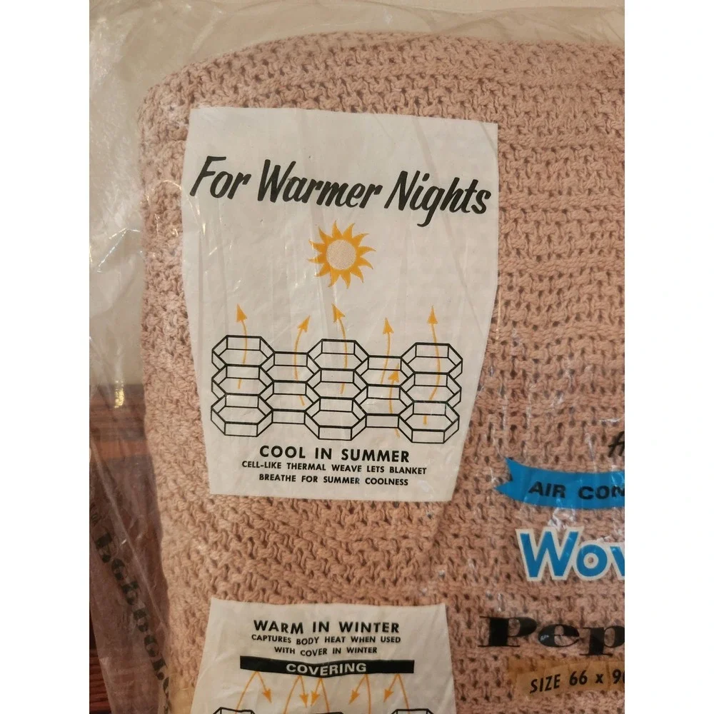 NOS Vintage Pepperell Woven Aire Blanket‎ Tan Twin Size 66x90 Sealed USA Made